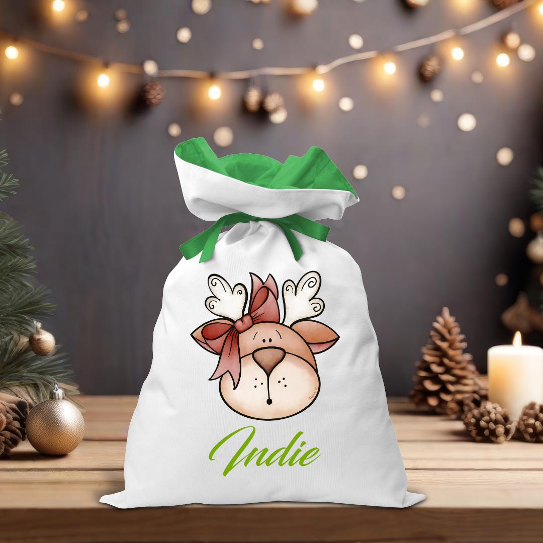 Reindeer Face Santa Sack - Personalised