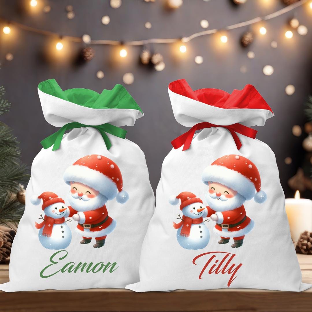 Santa and Snowman Coloured Santa Sack - Personalised