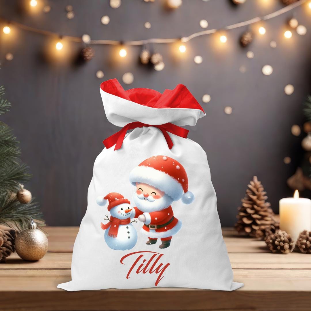 Santa and Snowman Coloured Santa Sack - Personalised