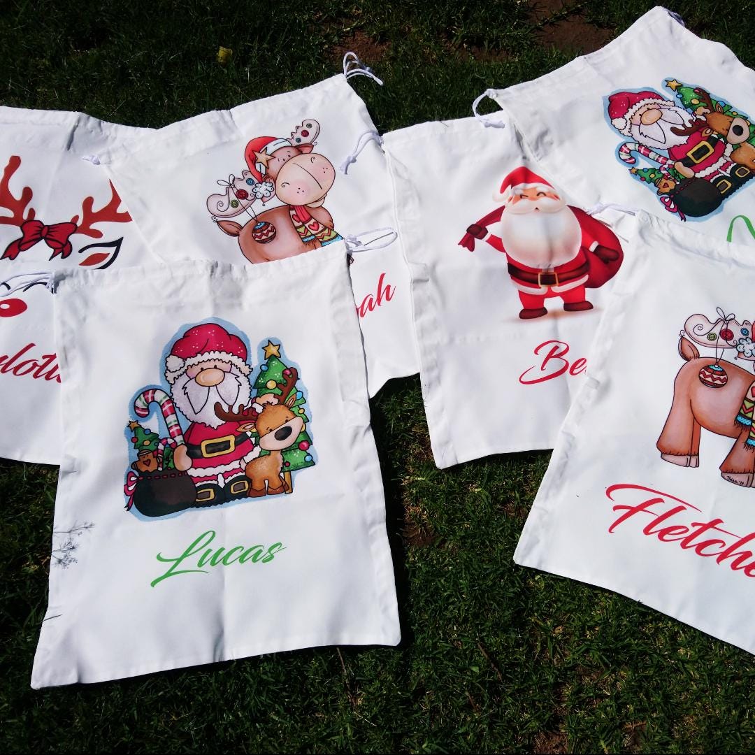 Santa Riding Reindeer Coloured Santa Sack - Personalised