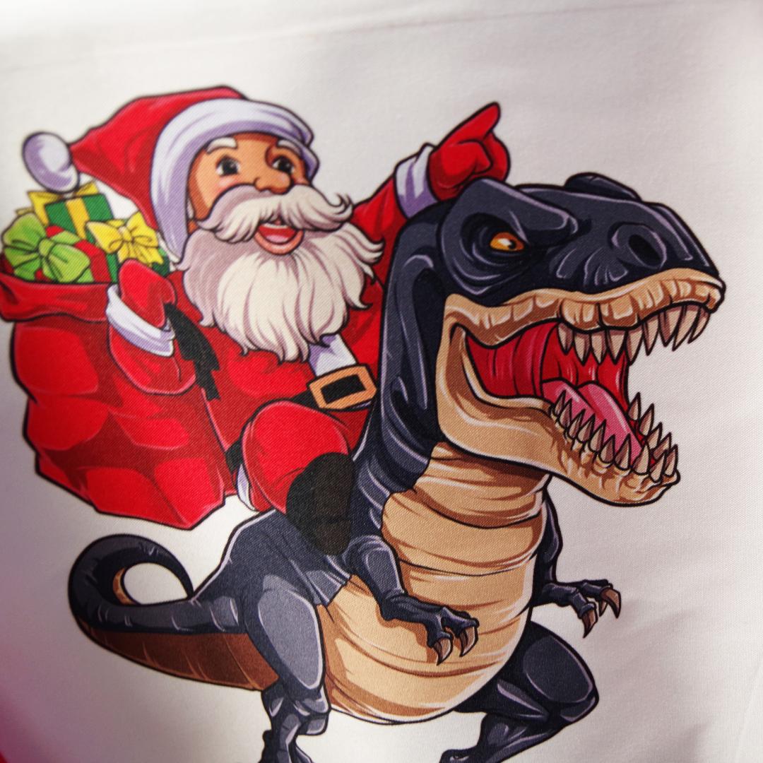 Santa Riding Blue Dino Santa Sack - Personalised