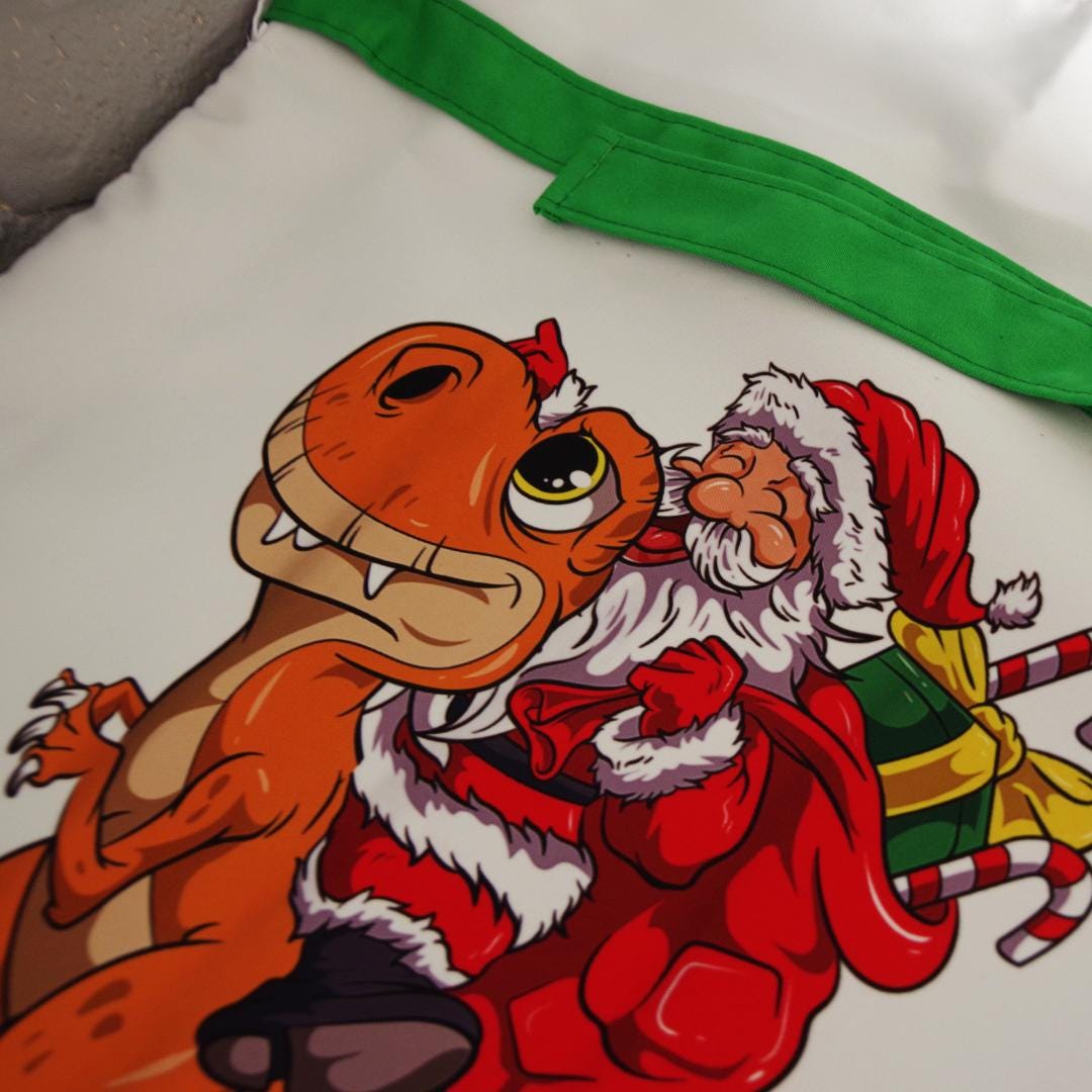 Santa Riding Orange Dino Coloured Santa Sack - Personalised