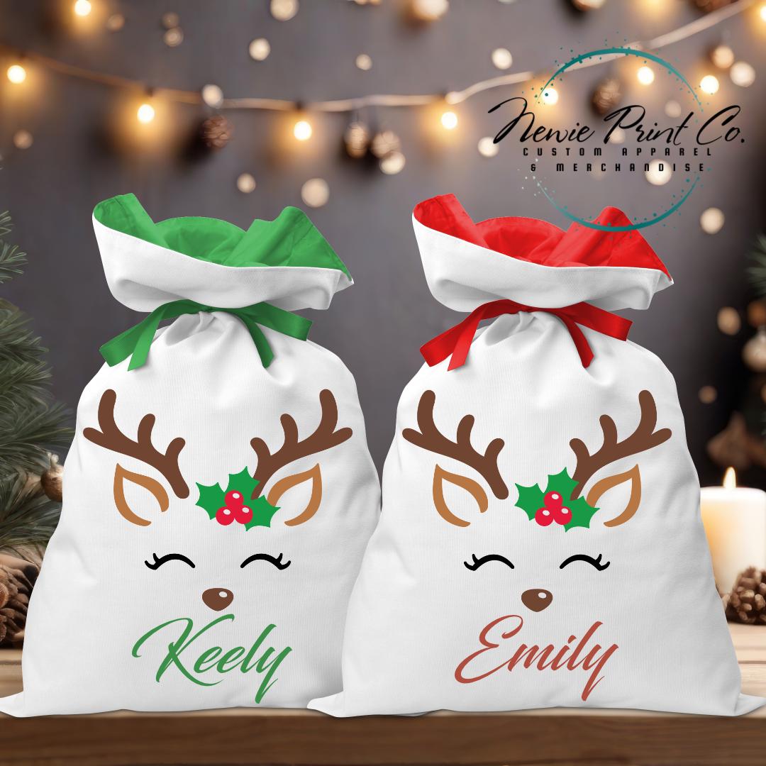 Reindeer with Holly Santa Sack - Personalised