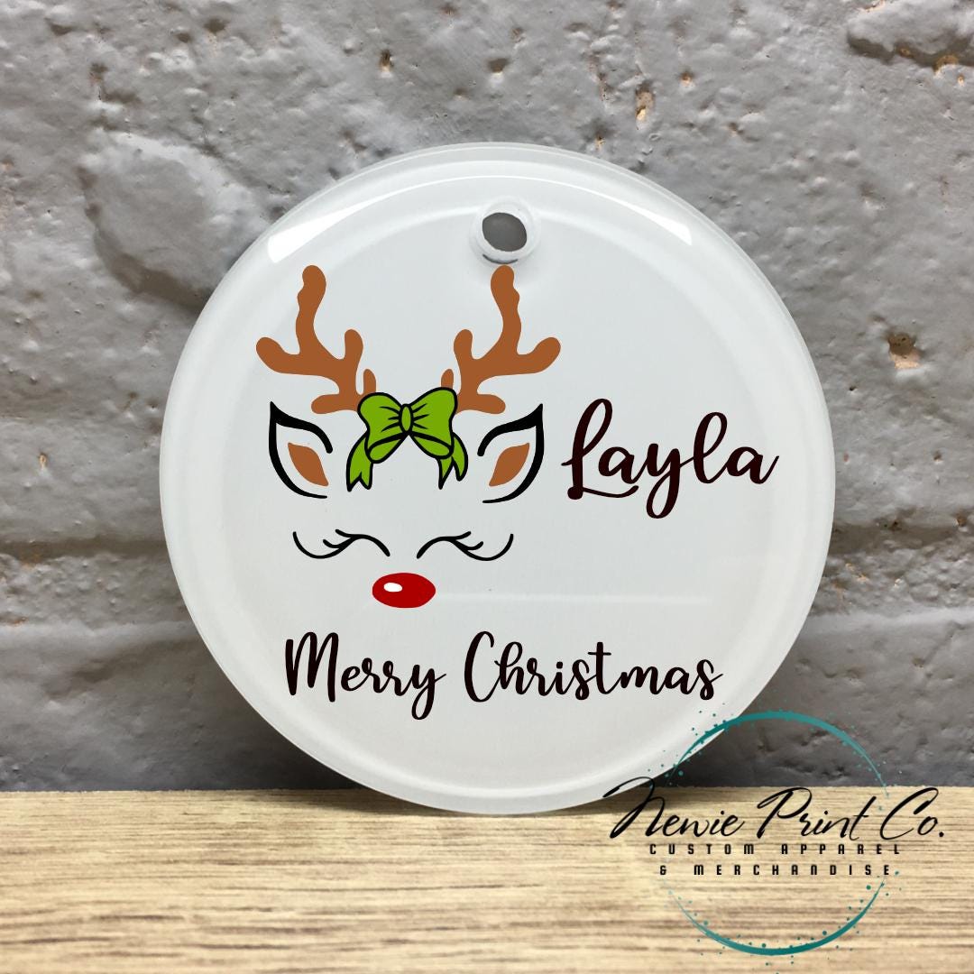 Personalised Ceramic Ornament Reindeer Faces- Christmas Keepsake