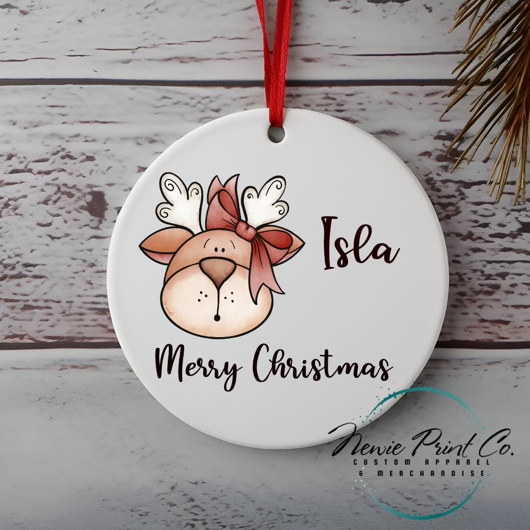 Personalised Ceramic Ornament Reindeer Face- Christmas Keepsake