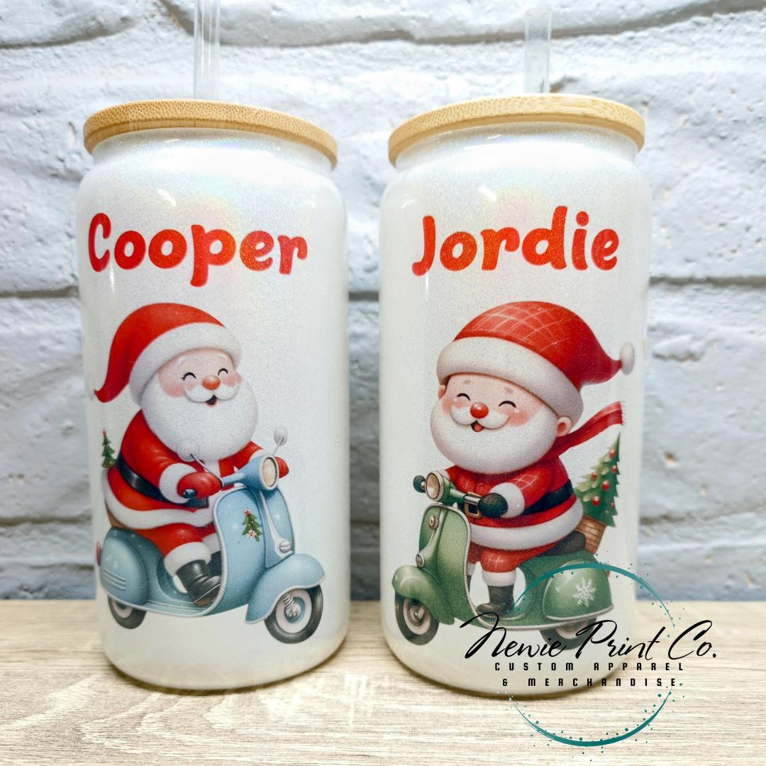 Santa Riding Green Scooter Christmas Shimmer Cup