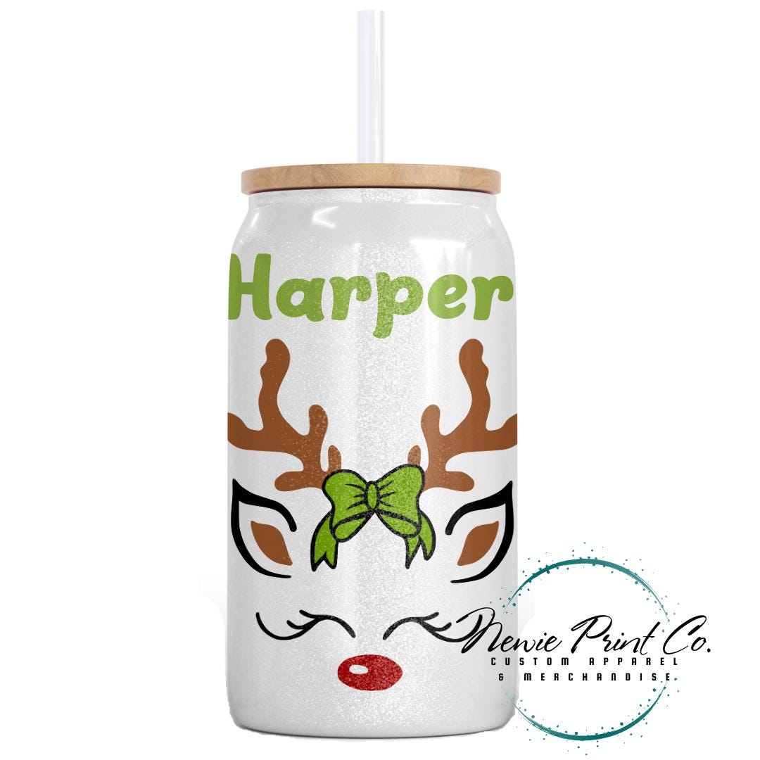 Reindeer with Green Bow Christmas Shimmer Cup