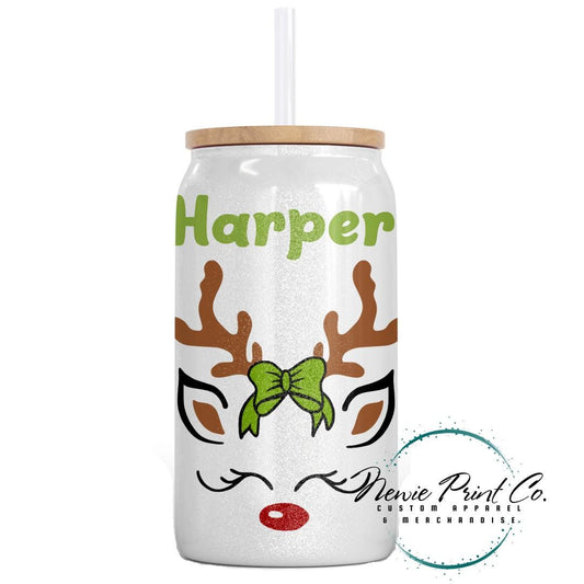 Reindeer with Green Bow Christmas Shimmer Cup