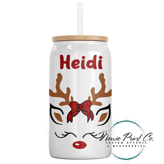 Reindeer with Red Bow Christmas Shimmer Cup