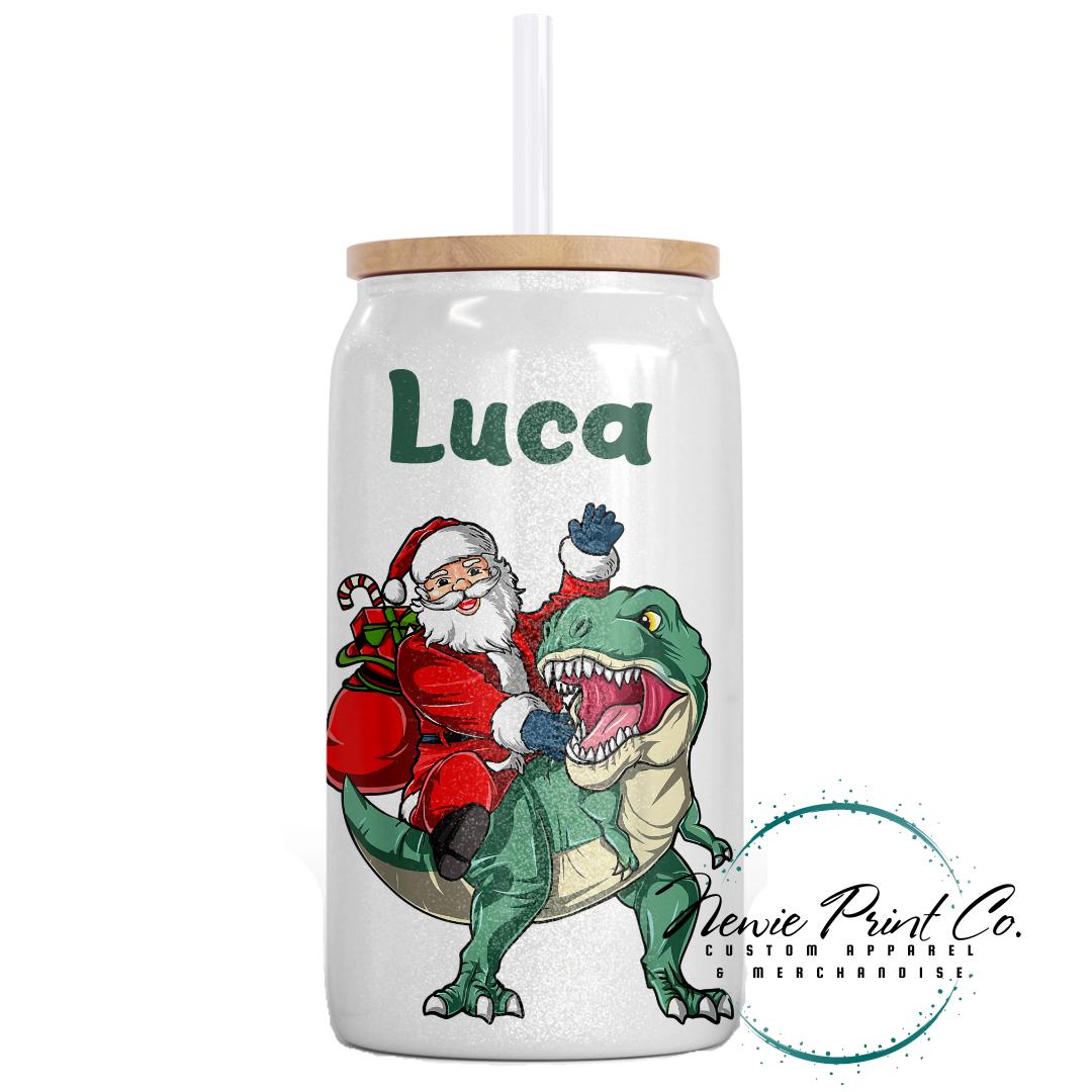 Santa Riding Green Dino Christmas Shimmer Cup