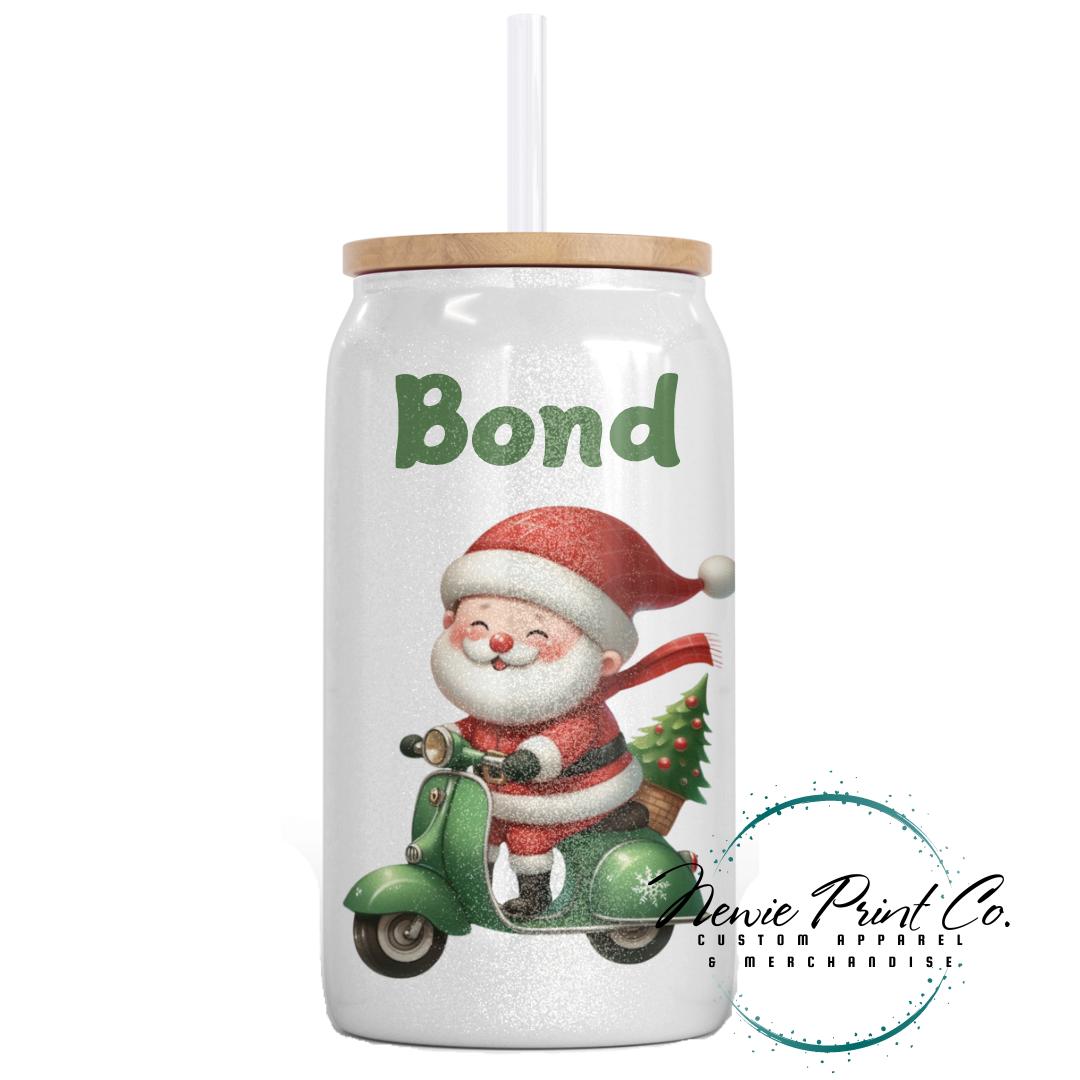 Santa Riding Green Scooter Christmas Shimmer Cup