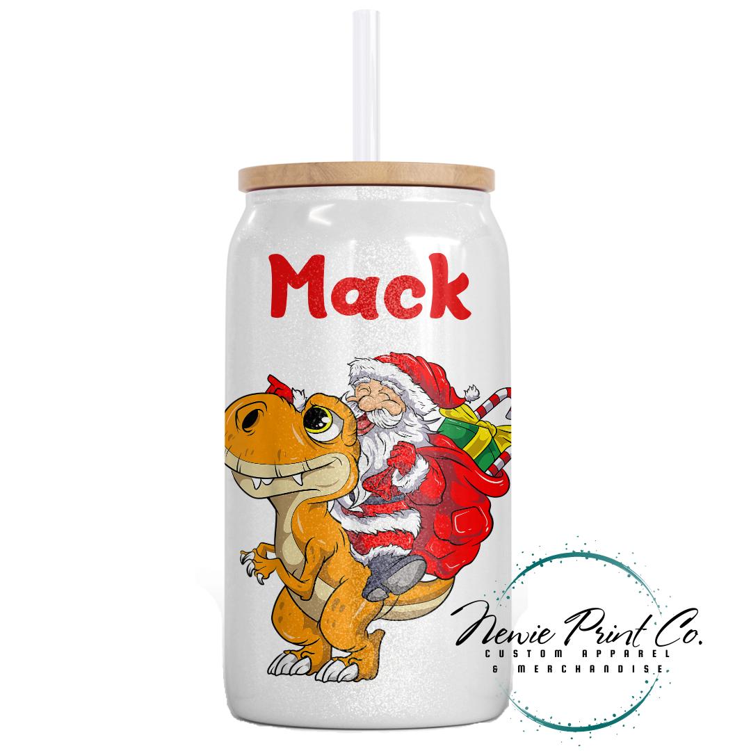 Santa Riding Orange Dinosaur Christmas Shimmer Cup