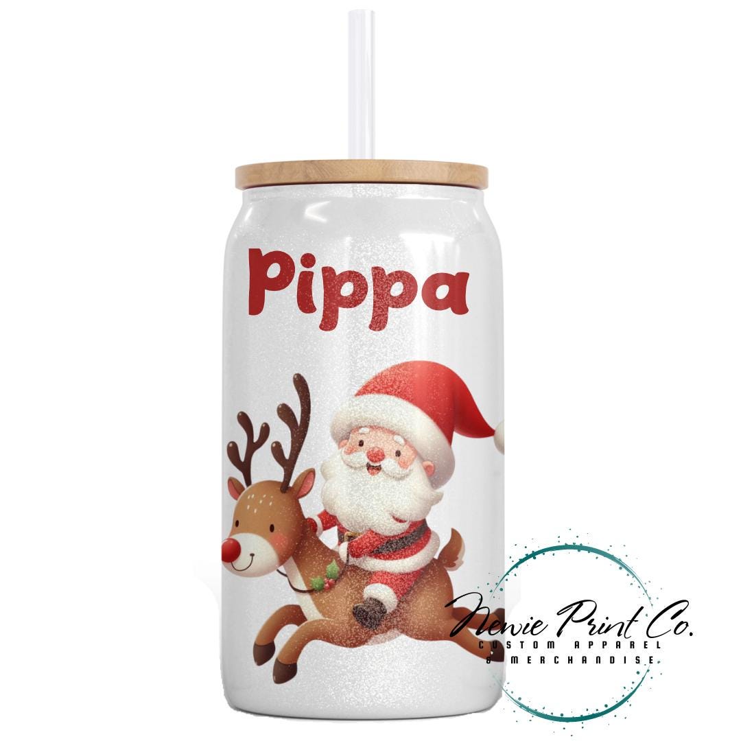 Santa Riding a Reindeer Christmas Shimmer Cup