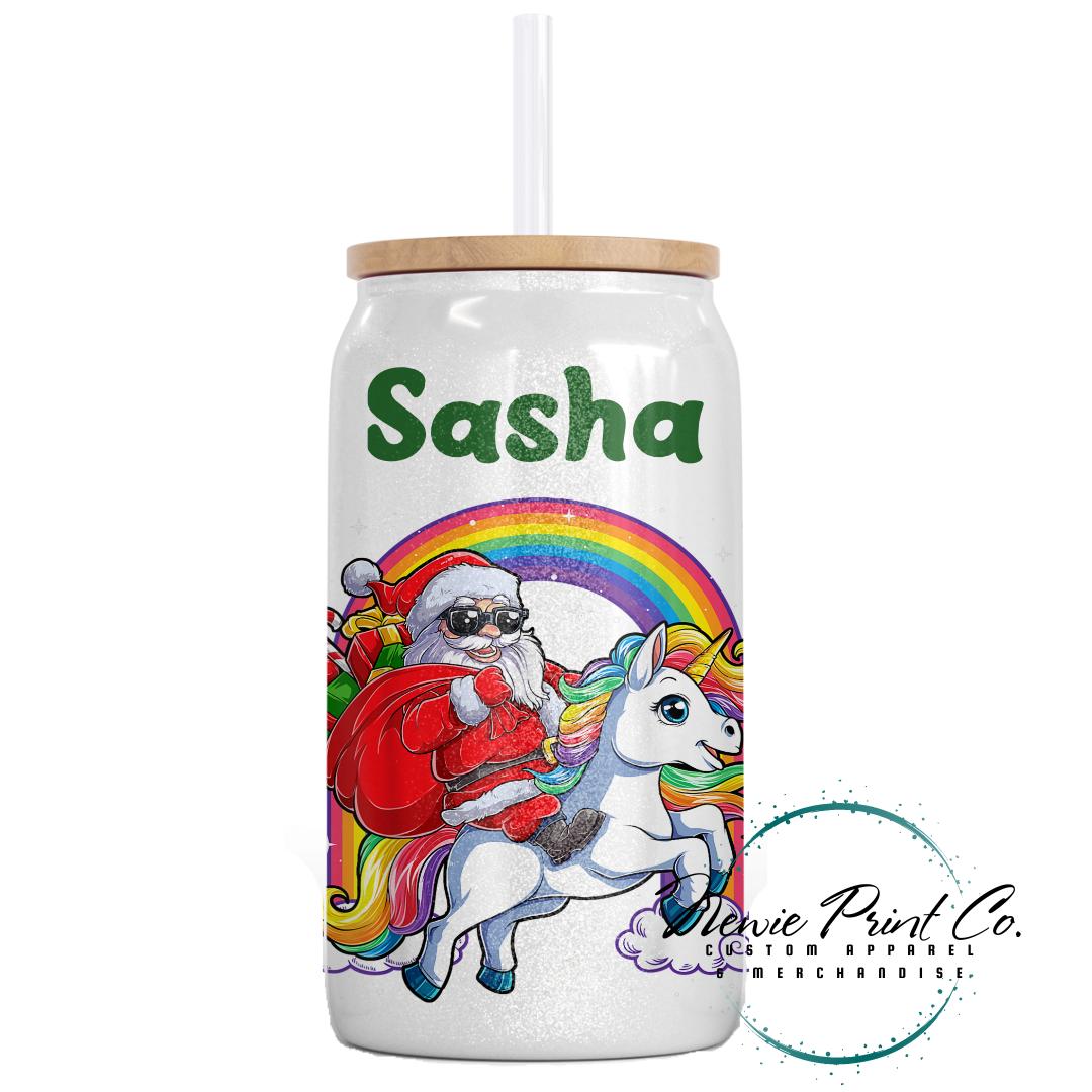 Santa Riding a Unicorn Christmas Shimmer Cup