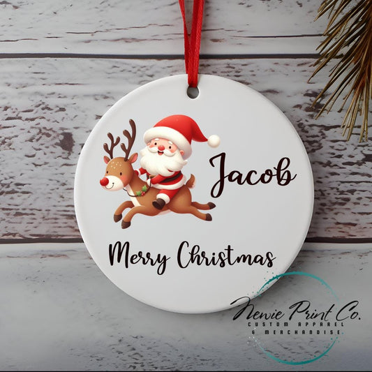 Santa Riding a Reindeer Personalised Ornament - Christmas Keepsake