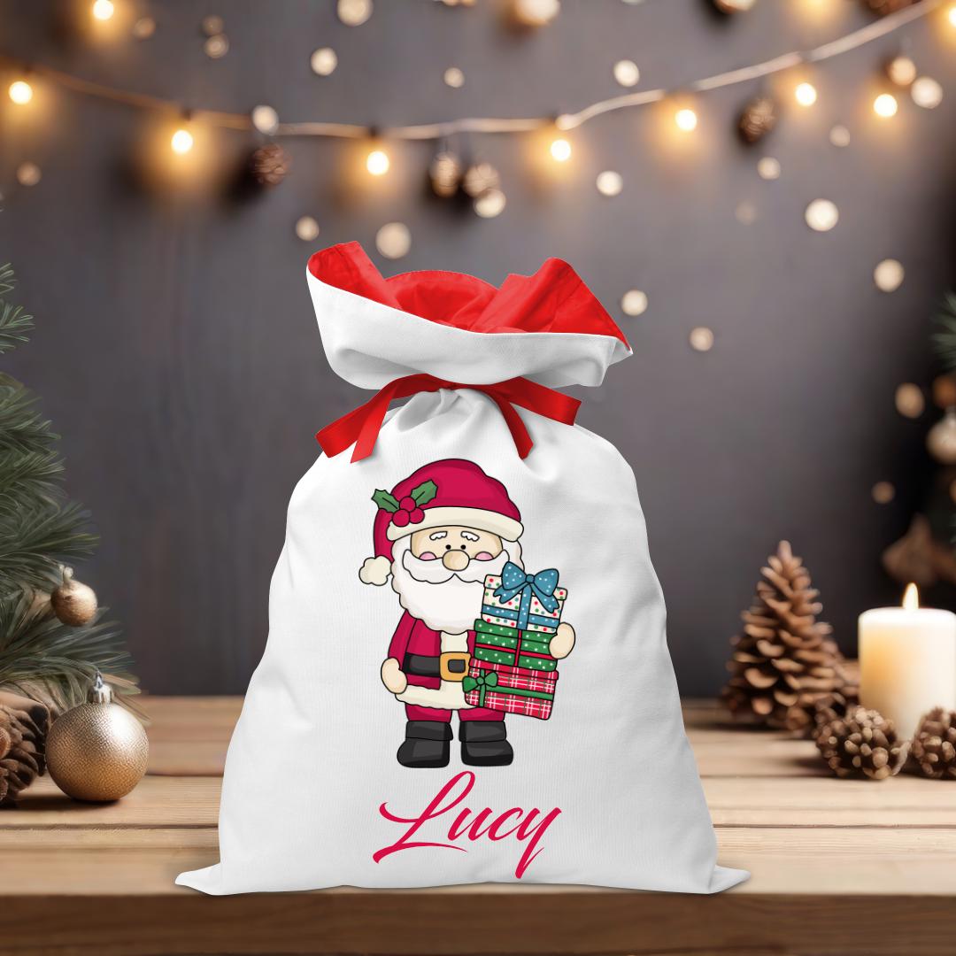 Santa with Presents Coloured Santa Sack - Personalised