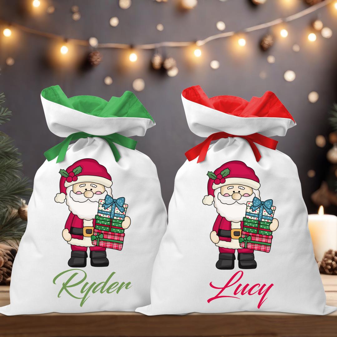 Santa with Presents Coloured Santa Sack - Personalised