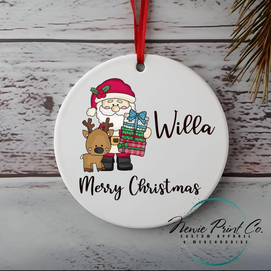 Reindeer with Reindeer and Presents Personalised Ceramic Ornament - Christmas Keepsake