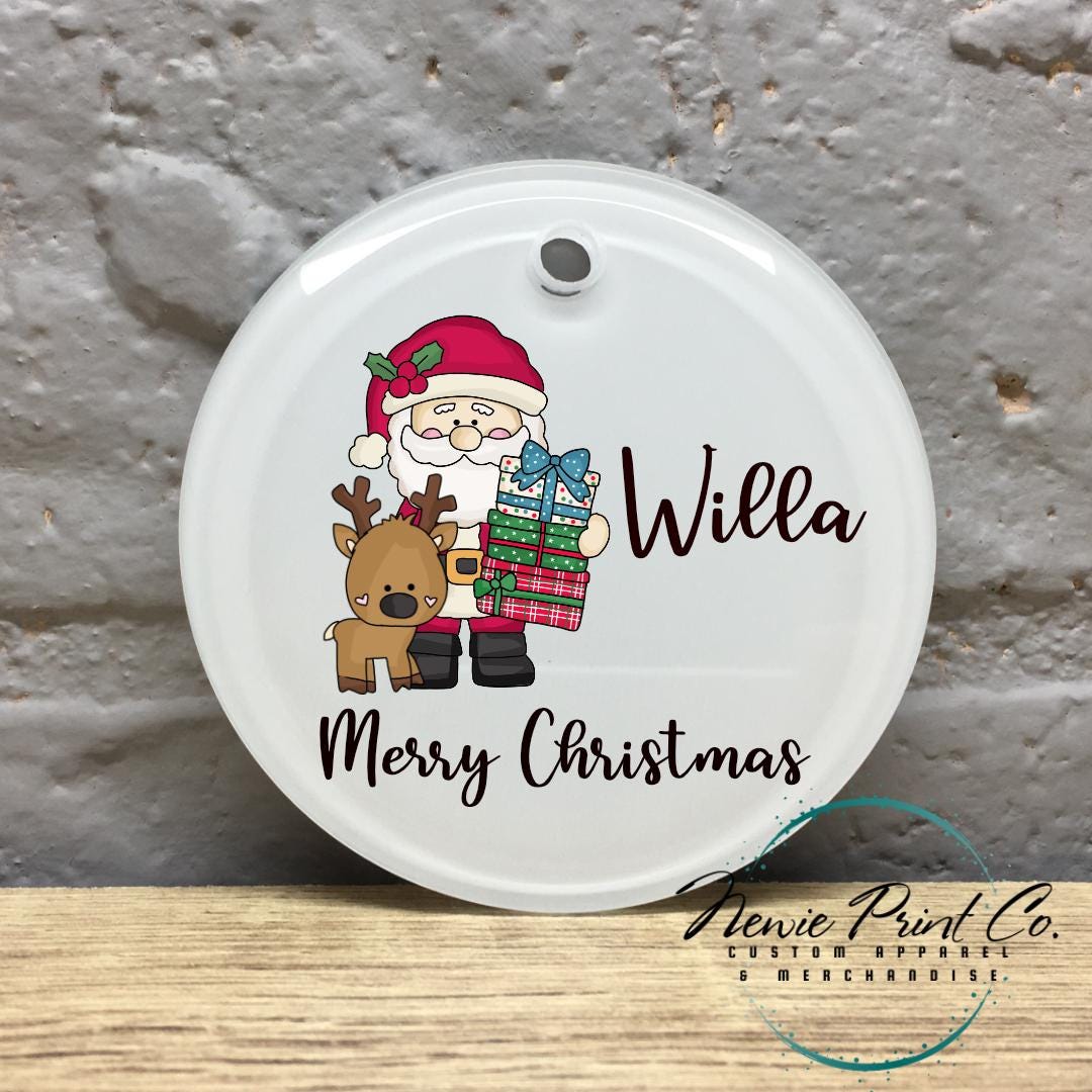 Reindeer with Reindeer and Presents Personalised Ceramic Ornament - Christmas Keepsake