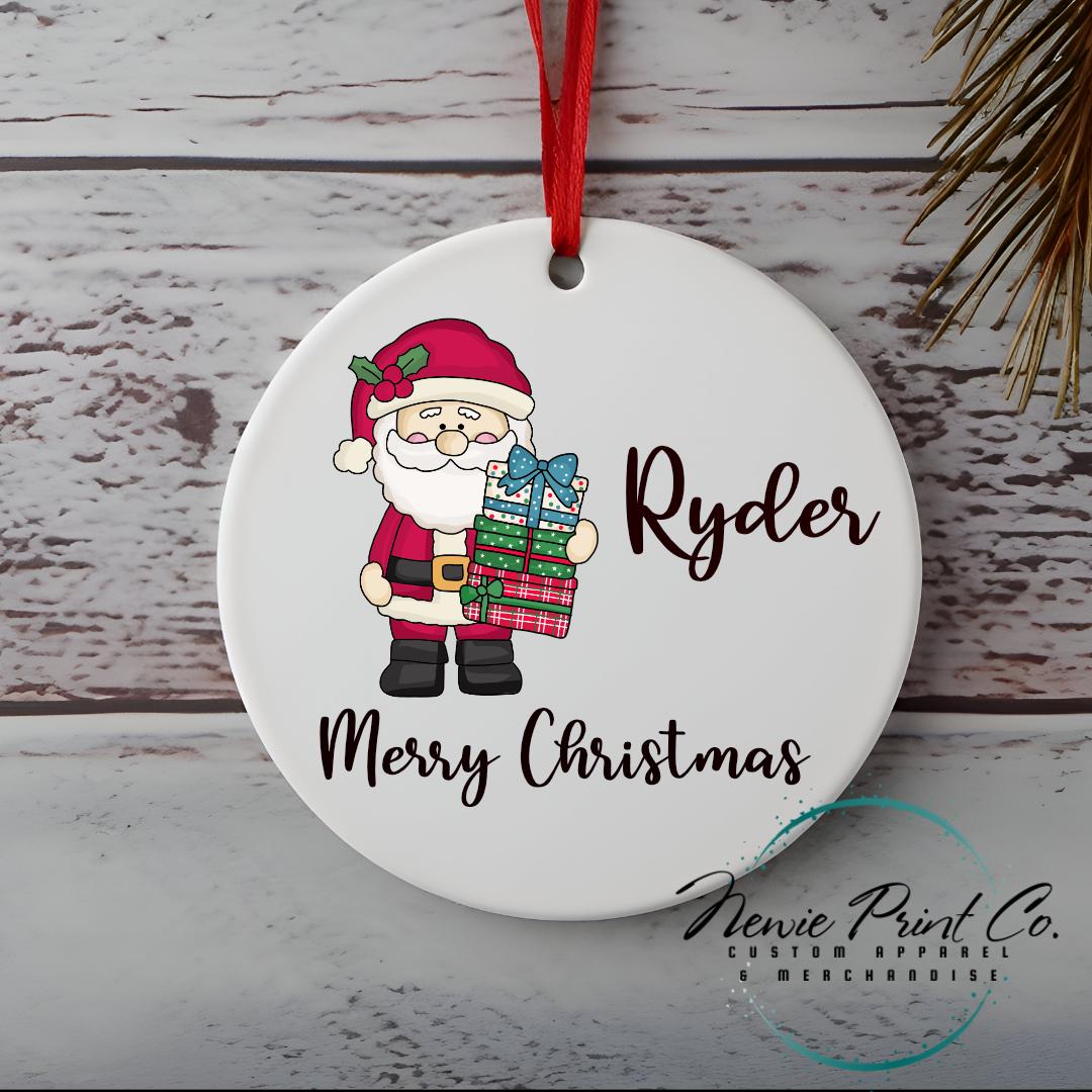 Santa with Presents Personalised Ceramic Ornament - Christmas Keepsake