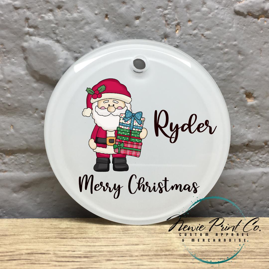 Santa with Presents Personalised Ceramic Ornament - Christmas Keepsake