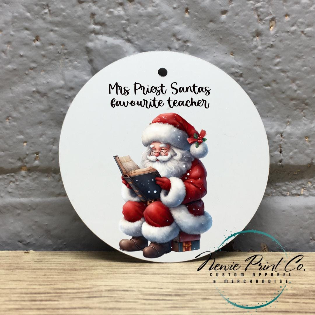 Personalised Teacher Ornament Reading Santa - Christmas Keepsake