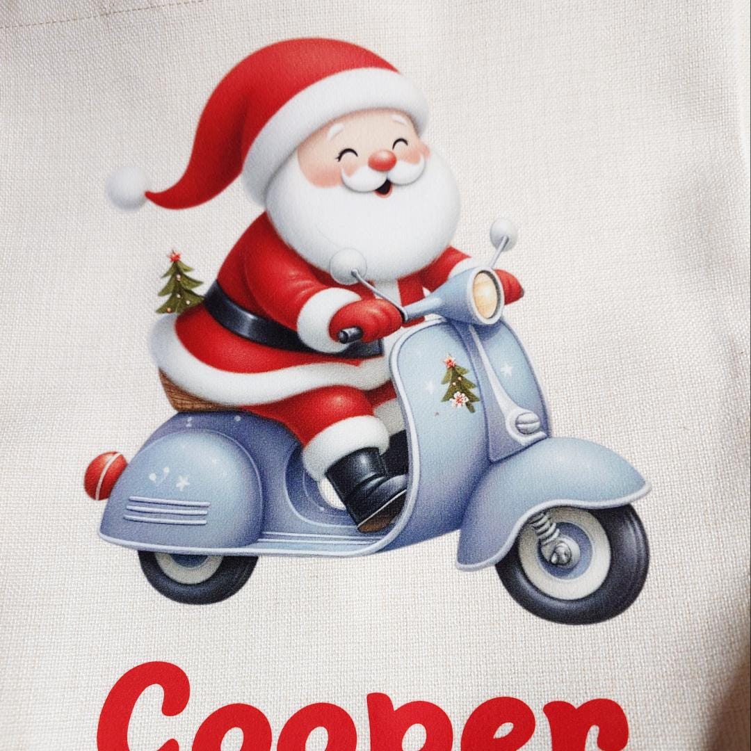 Santa Sack - Santa on Blue Scooter - Personalised