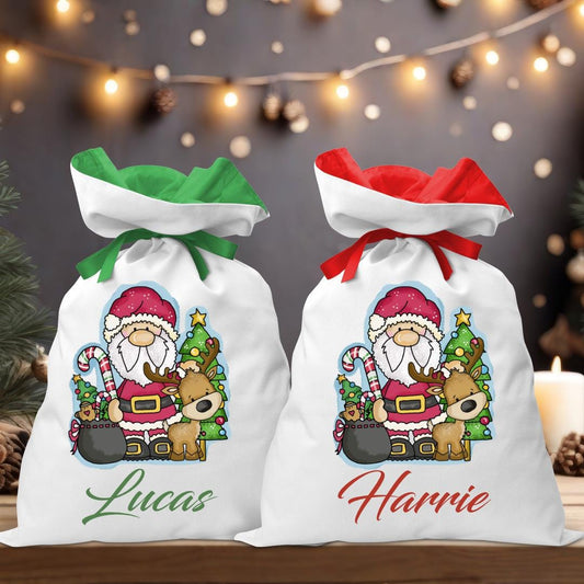 Santa and Reindeer Coloured Santa Sack - Personalised