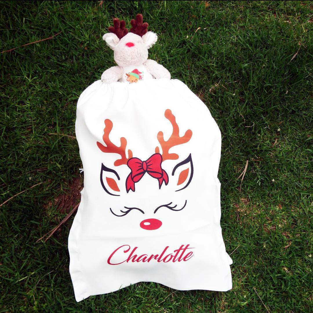 Reindeer with Bow Santa Sack - Personalised