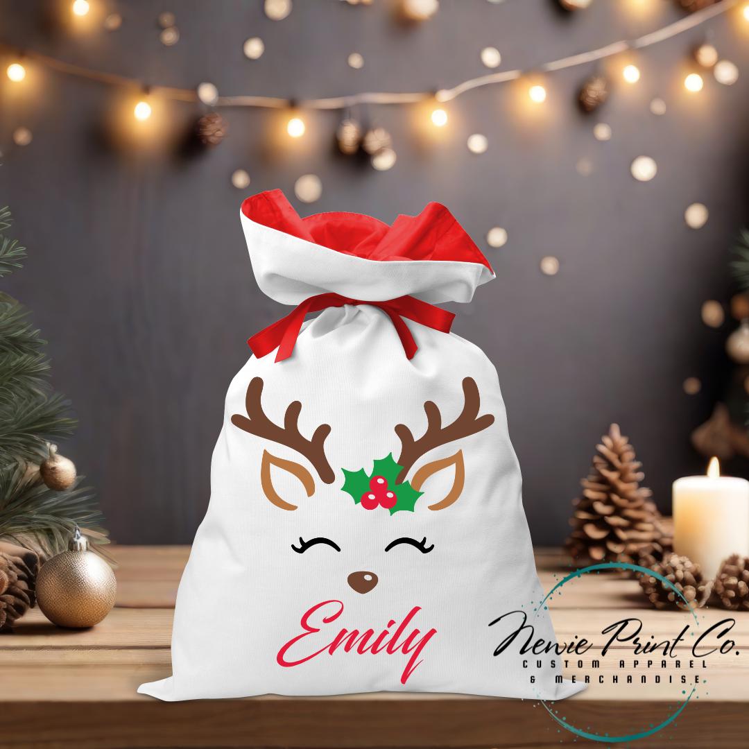 Reindeer with Holly Santa Sack - Personalised