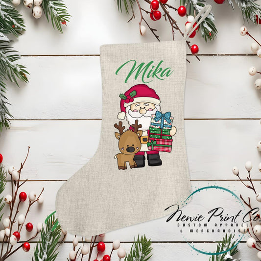 Santa and Reindeer with Presents Stocking - Personalised