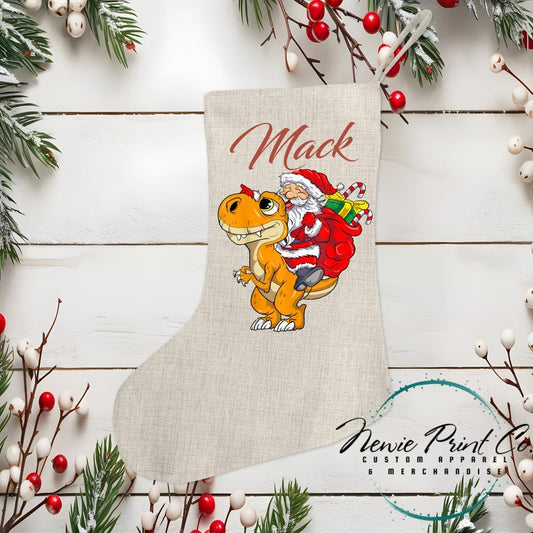 Santa Riding a Orange Scooter Stocking - Personalised