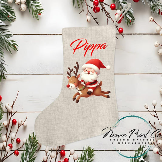 Santa Riding a Reindeer Stocking - Personalised