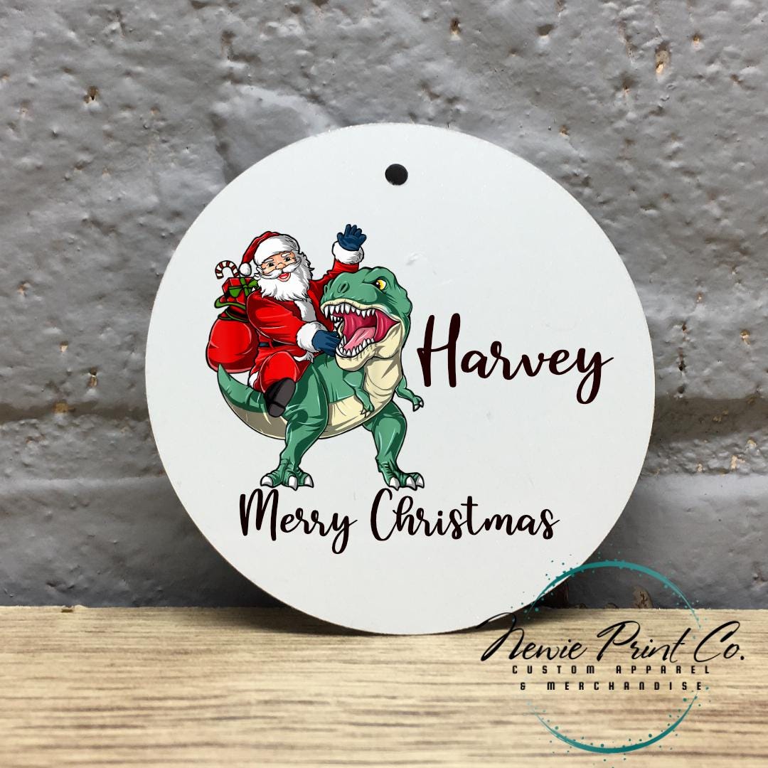 Personalised Ornament Santa Riding Green Dinosaur - Christmas Keepsake