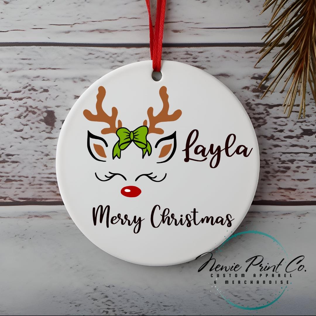 Personalised Ceramic Ornament Reindeer Faces- Christmas Keepsake