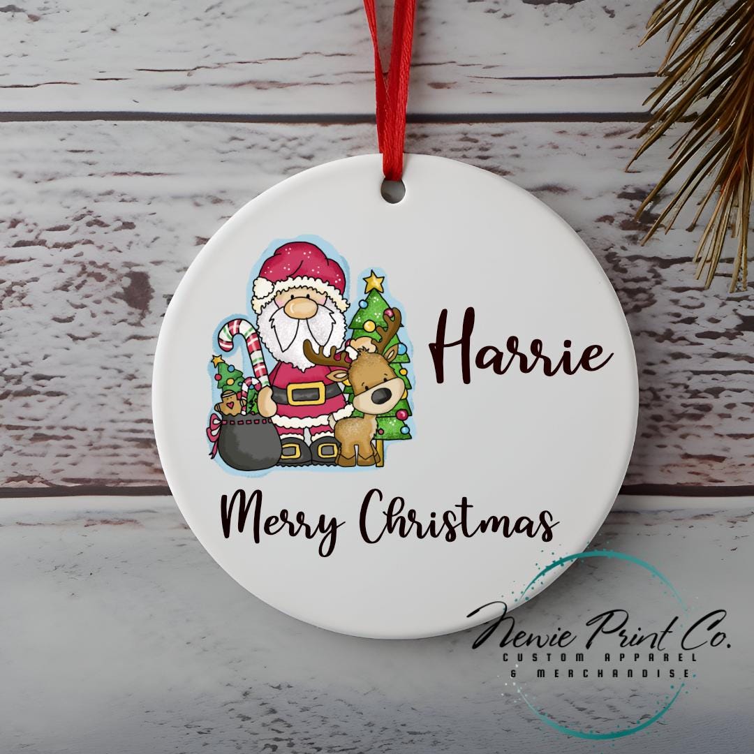 Personalised Ceramic Ornament Santa & Reindeer - Christmas Keepsake