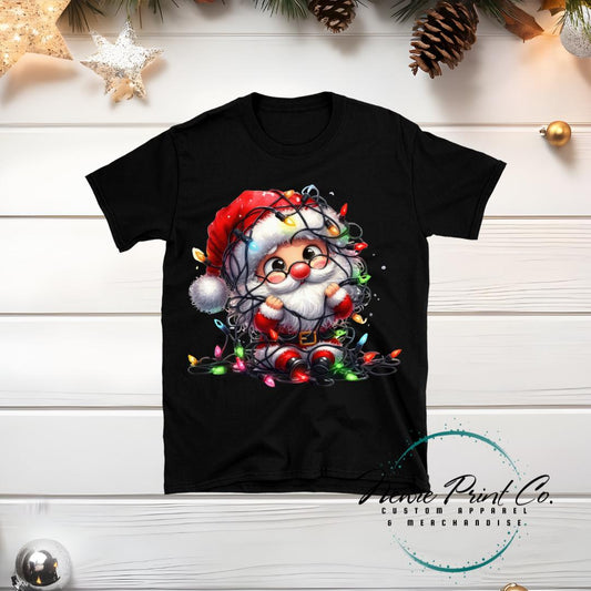 Santa Wrapped in Lights - Christmas T-shirt