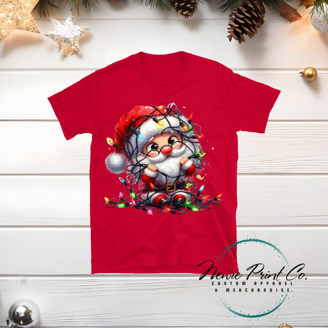 Santa Wrapped in Lights - Christmas T-shirt