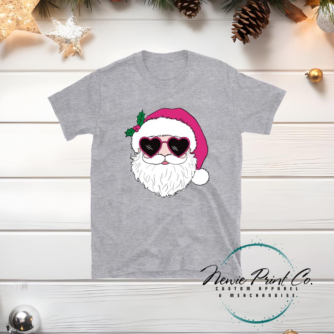 Santa with Pink Sunglasses - Christmas T-shirt