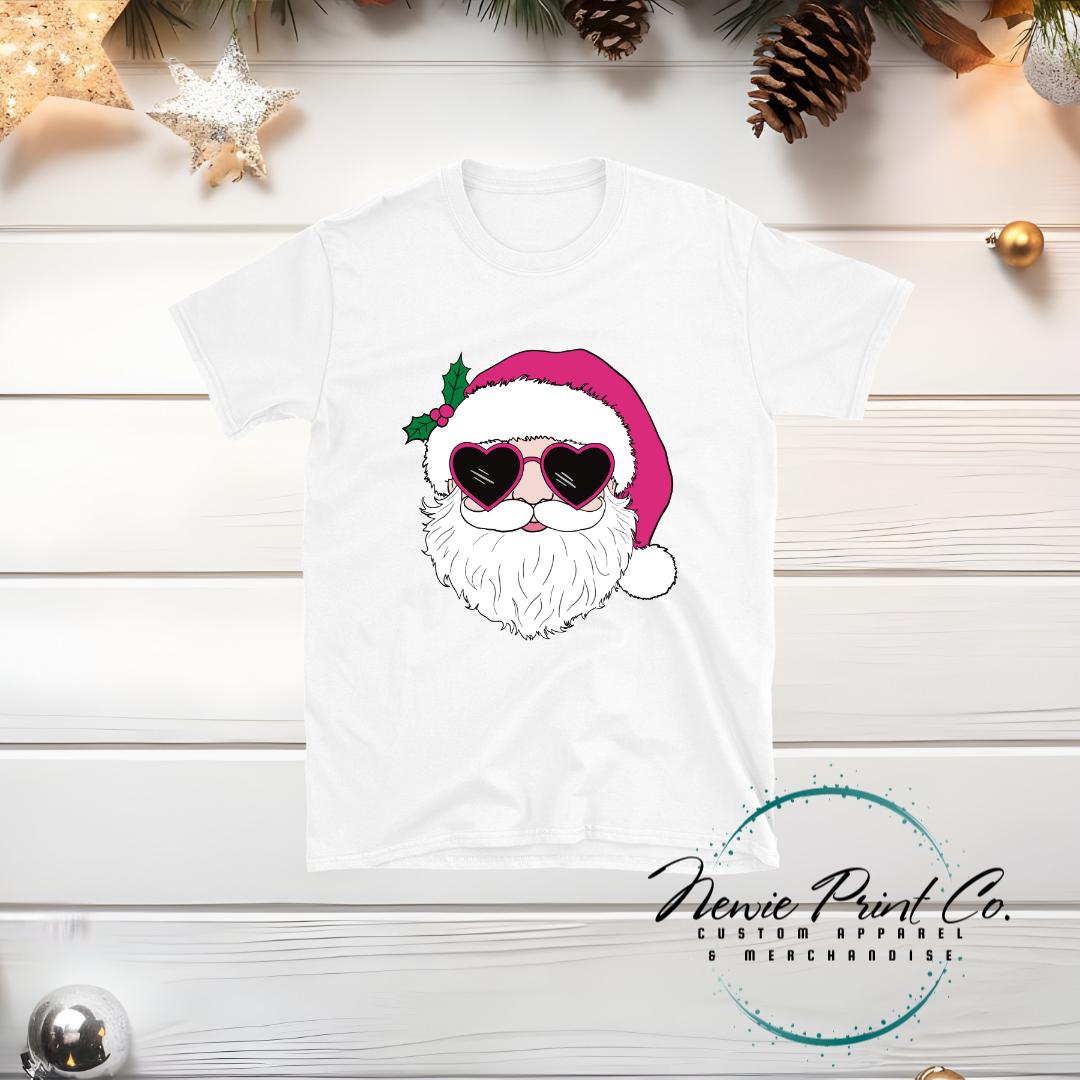 Santa with Pink Sunglasses - Christmas T-shirt