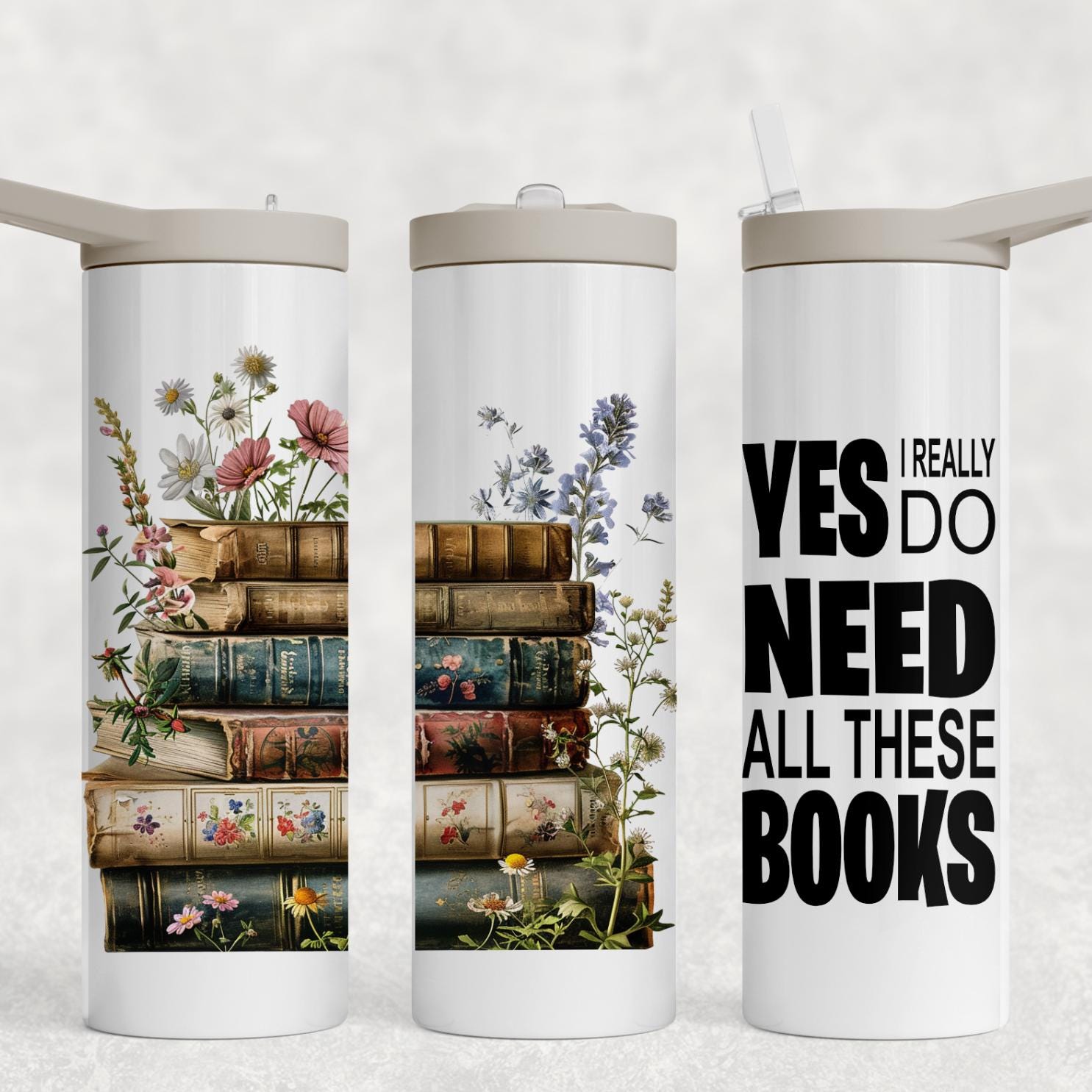 I really Do Need All of the Books - Insulated 20oz Flip Top Drink Bottles - Printed