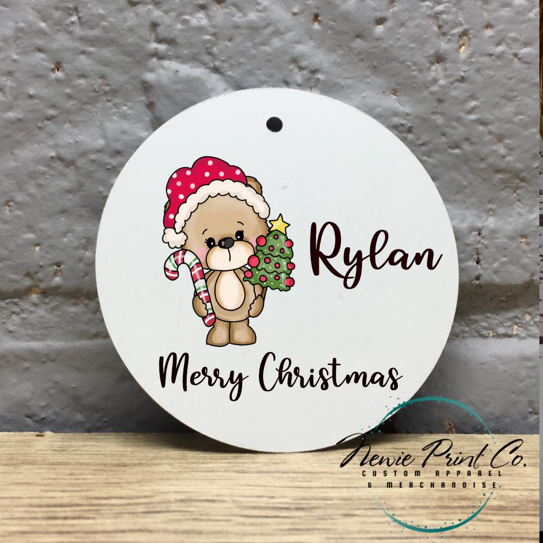 Bear with Cany Cane Personalised Ornament - Christmas Keepsake