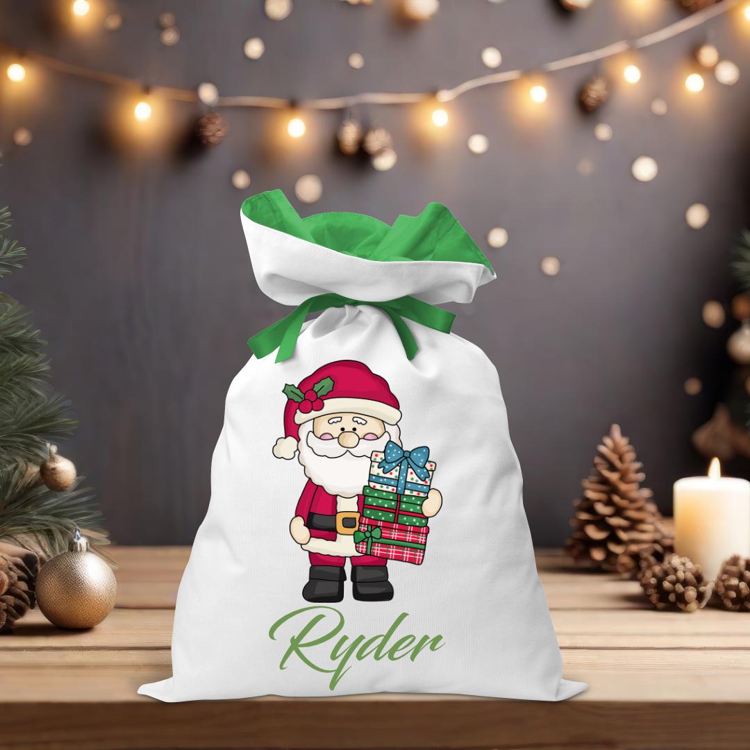 Santa with Presents Coloured Santa Sack - Personalised