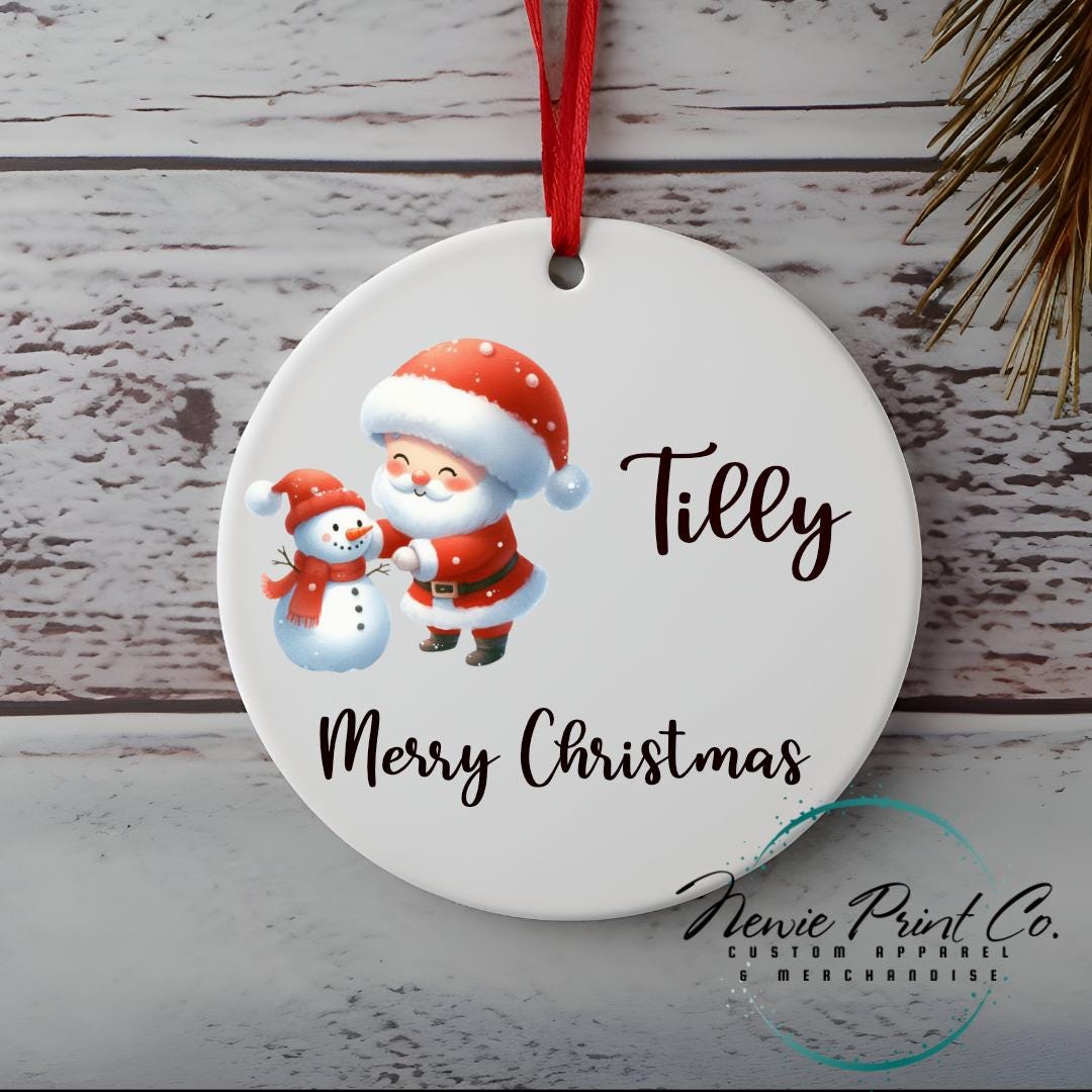 Santa with Snowman Personalised Ceramic Ornament - Christmas Keepsake