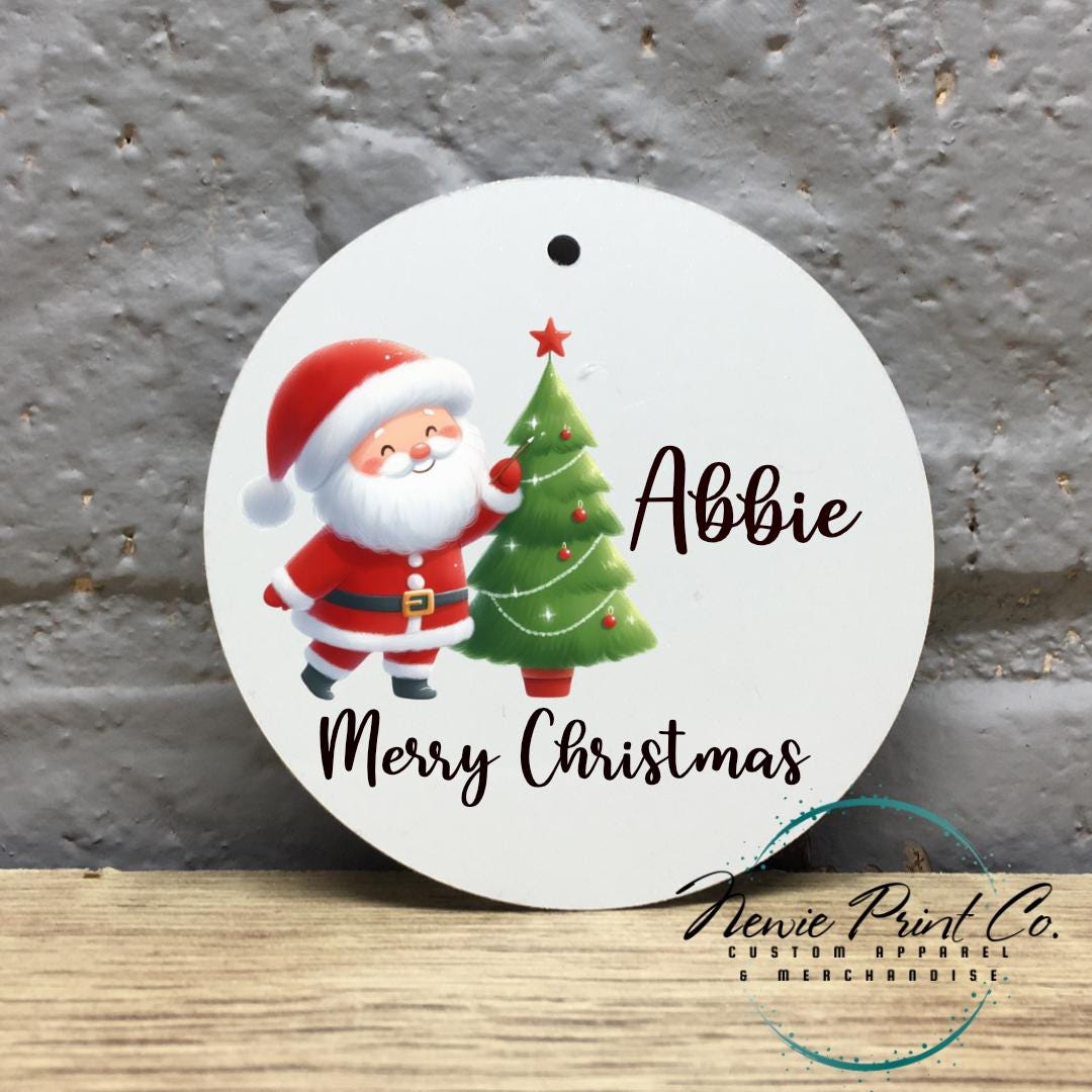 Santa with Tree Personalised Ceramic Ornament - Christmas Keepsake