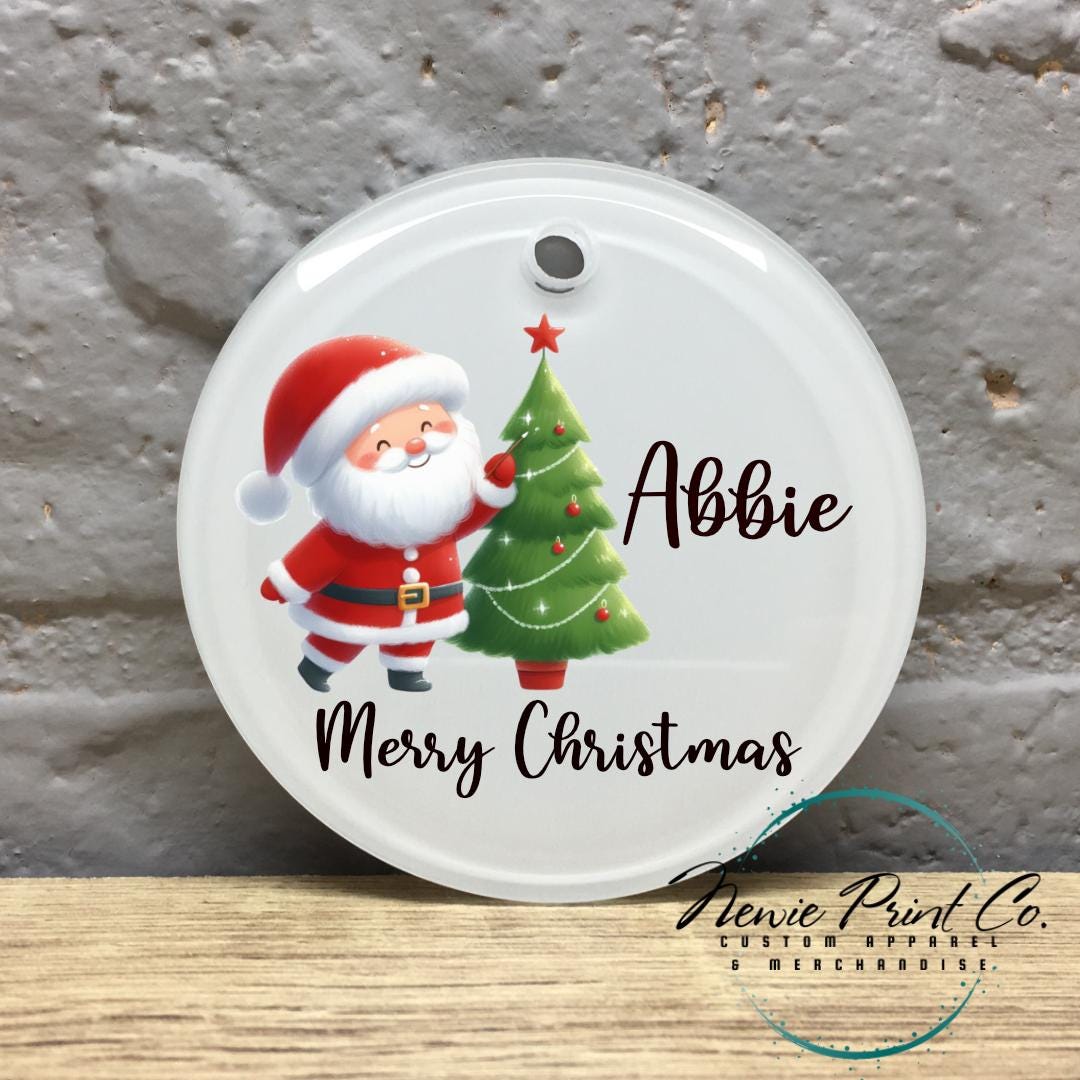 Santa with Tree Personalised Ceramic Ornament - Christmas Keepsake