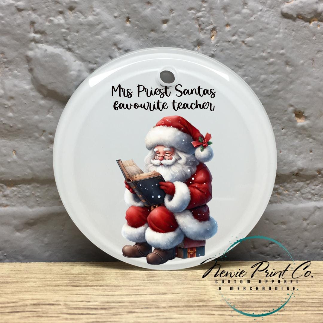 Personalised Teacher Ornament Reading Santa - Christmas Keepsake