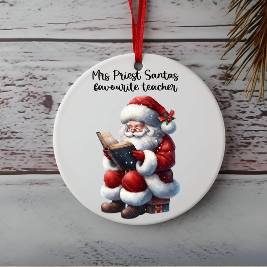 Personalised Teacher Ornament Reading Santa - Christmas Keepsake