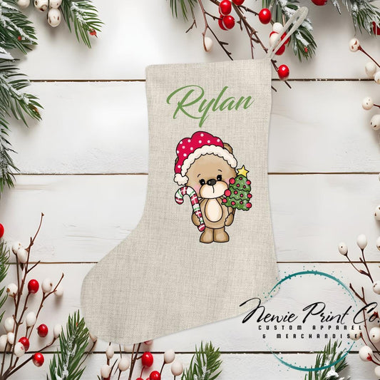 Bear with Candy Cane Stocking - Personalised