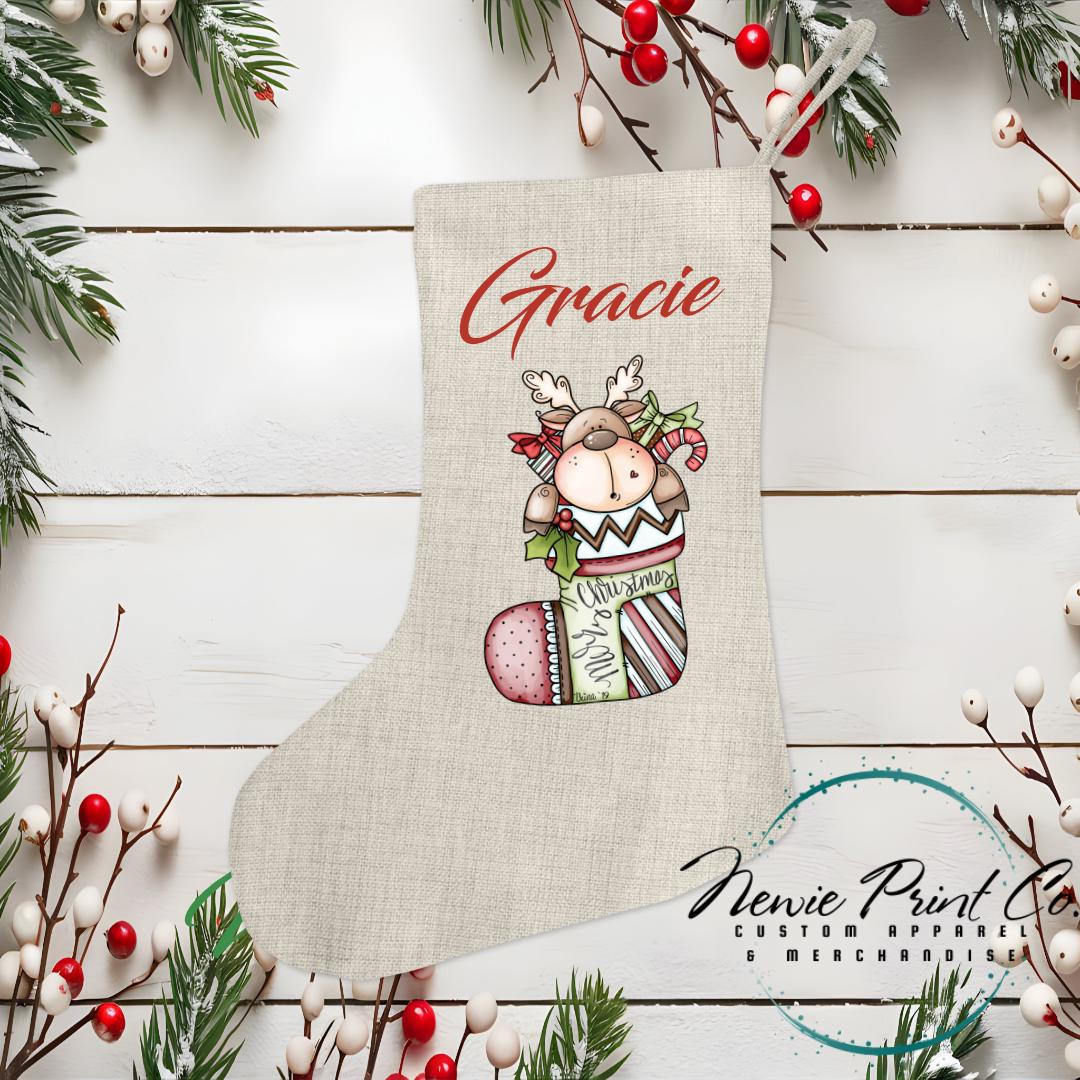 Reindeer in Stocking Stocking - Personalised